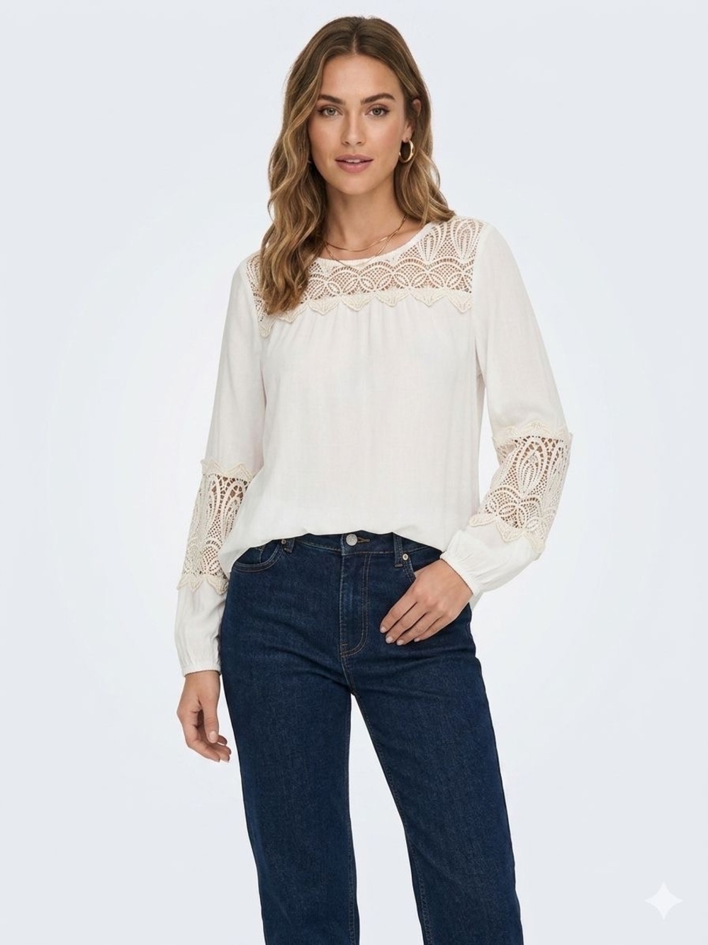 Joie Ivory Crochet Yoke Long Sleeve Blouse